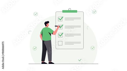 Man checking tasks on a clipboard, to-do list concept, business planning, project management