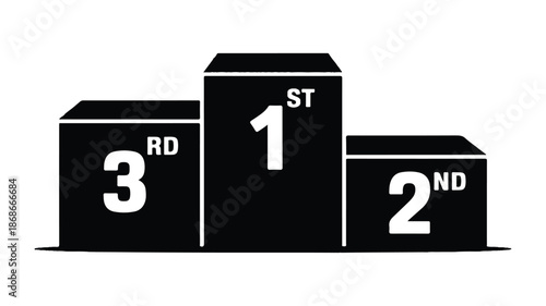 A minimalist black and white illustration of a three-tiered podium. 