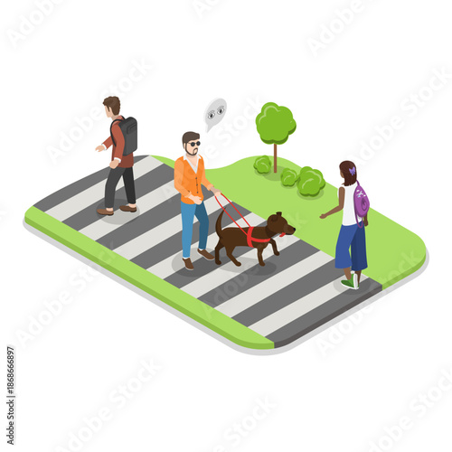 3D Isometric Flat Vector Illustration of Guide Dogs , Providing Independence and Support for Individuals with Visual Impairments. Item 4