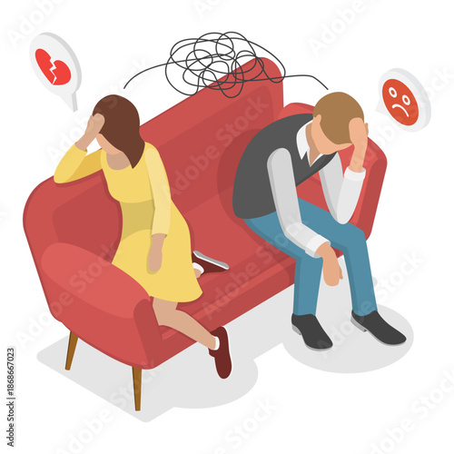 3D Isometric Flat Vector Illustration of Couple Conflict Scenes, Miscommunication And Understanding Issues. Item 1