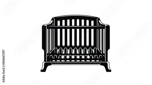 Black silhouette of a baby crib on a isolated on white background