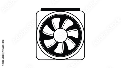 Minimalist flat vector graphic of a computer cooling fan icon symbol isolated on white background