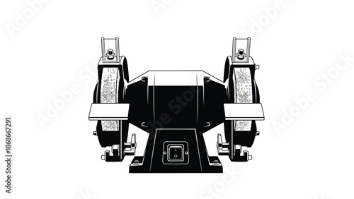 Black silhouette of a robotic device with two side components on a isolated on white background