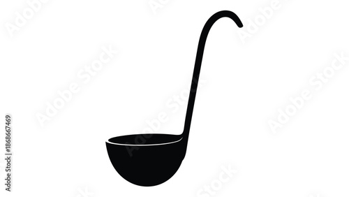 Black silhouette of a ladle with long handle isolated on white background
