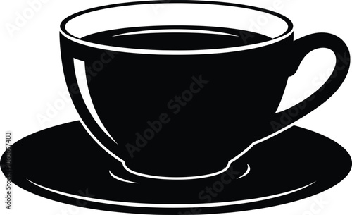 A black and white image of a cup of coffee on a saucer