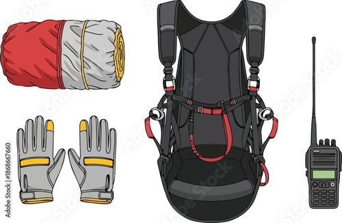 Hiking Backpack with Accessories and Walkie Talkie.