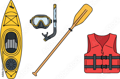 Kayaking Equipment Life Jacket Paddle Snorkel.