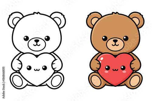 PrintCute Teddy Bear Holding Heart – Adorable Cartoon Bear Illustration