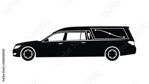 Black silhouette of a hearse car isolated on white background