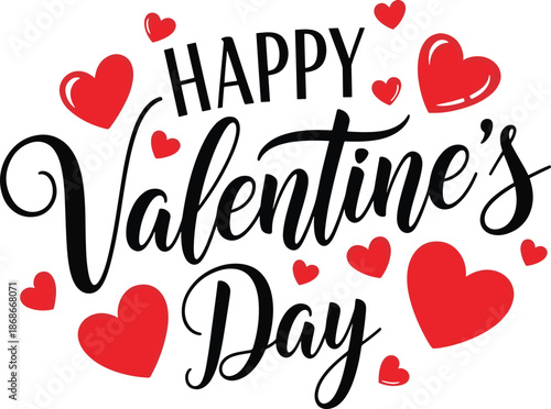 Happy Valentines Day Greeting with Red Hearts