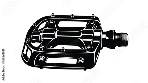 Black bicycle pedal silhouette with bolt isolated on white background