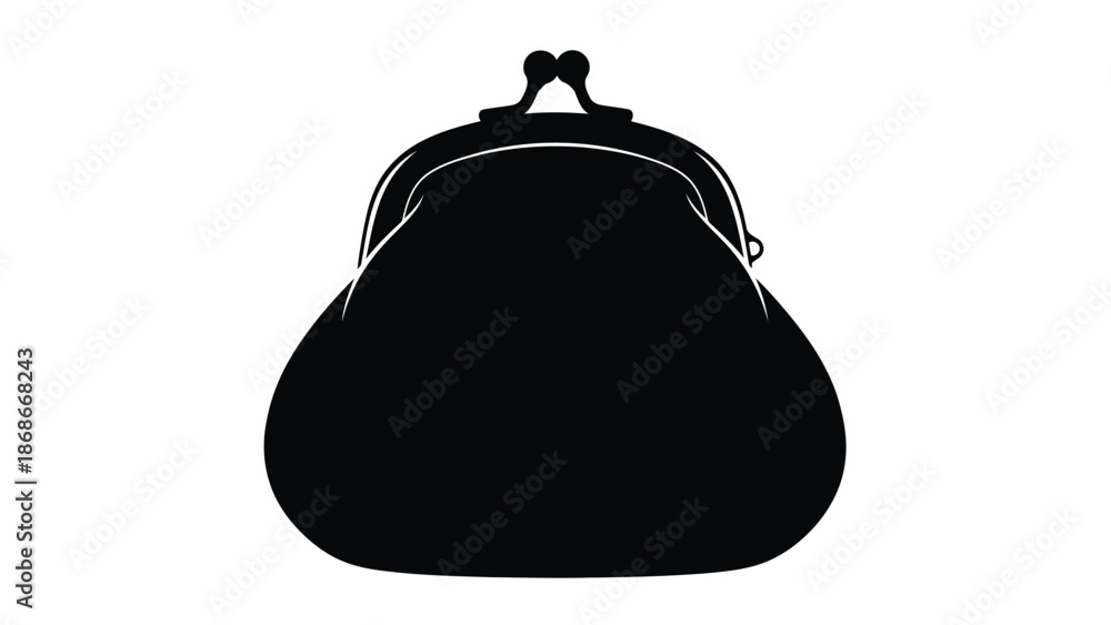 Obraz premium Black silhouette of a classic coin purse isolated on white background