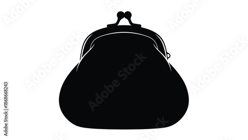 Black silhouette of a classic coin purse isolated on white background
