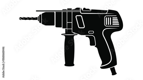Black silhouette of a cordless drill isolated on white background