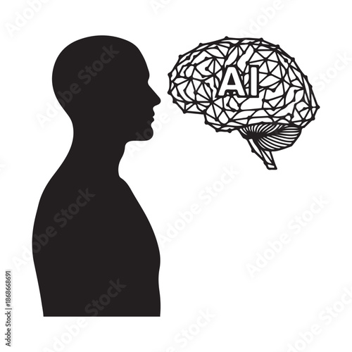Human profile with brain icon symbolizing thinking intelligence and cognition