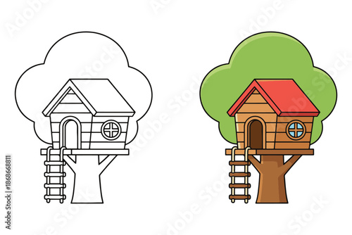 PrintCute treehouse cartoon vector illustration isolated on white background