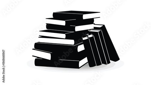 Stack of black books in flat design style isolated on white background