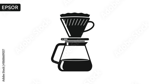 Black silhouette of pour-over coffee maker isolated on white background