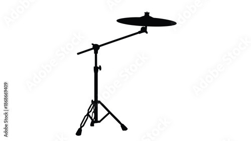 Black silhouette of a hi-hat cymbal stand isolated on white background
