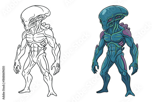 PrintAlien humanoid creature sci-fi character vector illustration isolated on white background