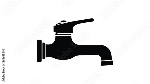 Minimalist black silhouette of a faucet isolated on white background