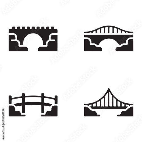 Snowy traditional stone bridge silhouette vector for winter travel art