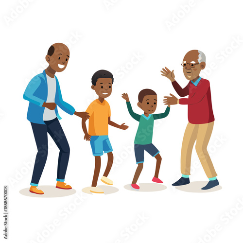 African man of different life stages cartoon characters. Baby, child, teenager, adult, mature and old persons vector illustration isolated
