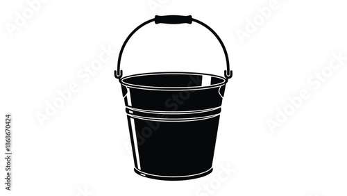 Minimalist black bucket silhouette with handle isolated on white background
