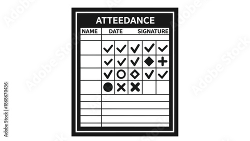 Flat attendance sheet with various symbols isolated on white background