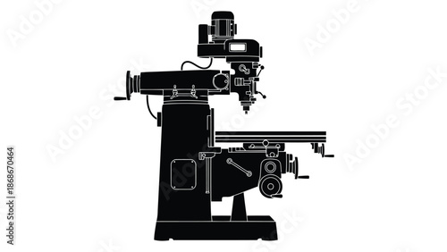 Black silhouette of a microscope on a with no internal details isolated on white background