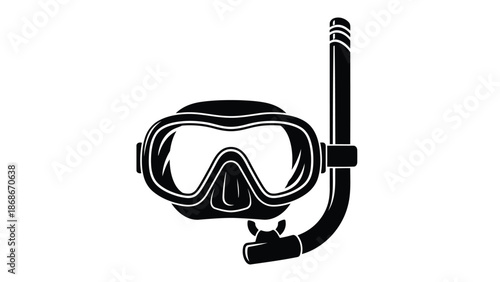 Black silhouette of snorkeling mask and tube icon symbol isolated on white background