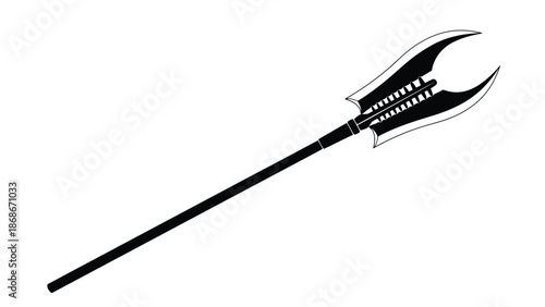 Black silhouette of a fantasy trident weapon on a isolated on white background