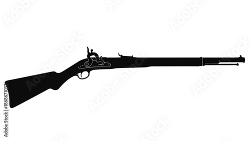 Silhouette of a classic flintlock rifle isolated on white background