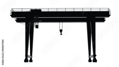 Black silhouette of a gantry crane on a isolated on white background