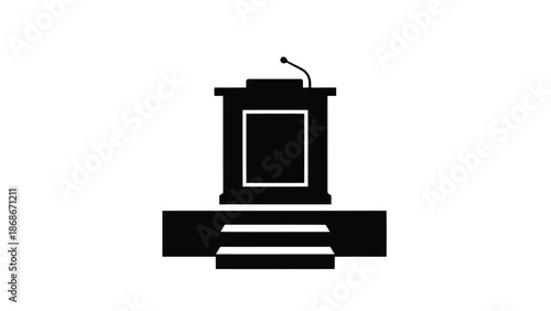 Minimalist black silhouette of a podium with microphone on a isolated on white background