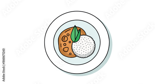 Colorful Cartoon Illustration of a Delicious Curry and Rice Meal Served on a Plate with Fresh Garnish