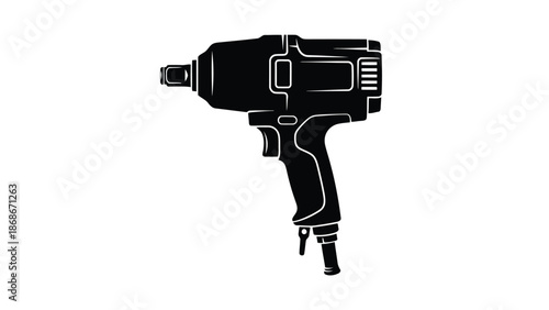 Black silhouette of a cordless drill tool isolated on white background