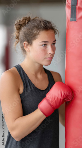 Determined plus size teen girl boxing training for fitness and strength