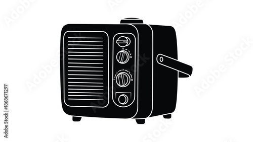 Black silhouette of a vintage toaster on , flat design isolated on white background