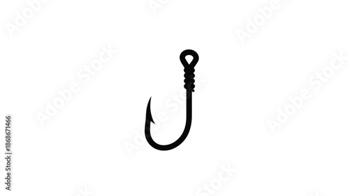 Minimalist black fishing hook silhouette symbol isolated on white background