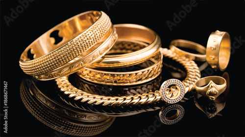 gold jewelry on reflective surface