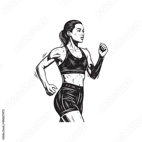 Athletic woman running with determination and focus