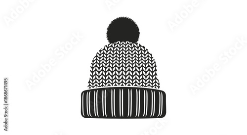 A detailed illustration of a cozy knitted winter hat with a pom pom in silhouette