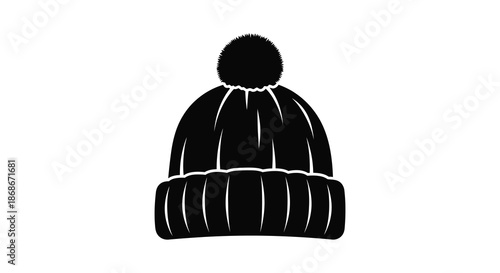 A simple black knit winter hat design presented in a striking and minimalist silhouette