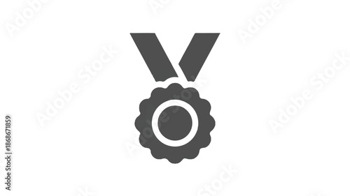 Gray medal icon with ribbon on transparent background
