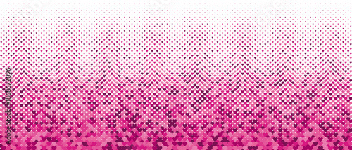 Halftone vector texture of pink gradient geometric hearts. Seamless love pattern with fading. Abstract tech smooth transition for background and backdrop. Gradient mesh with transition. Valentine's