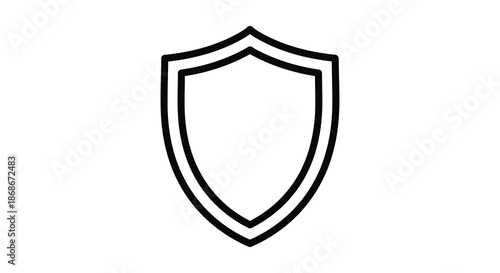 A simple black and white line drawing depicts a classic shield shape offering protection as a silhouette