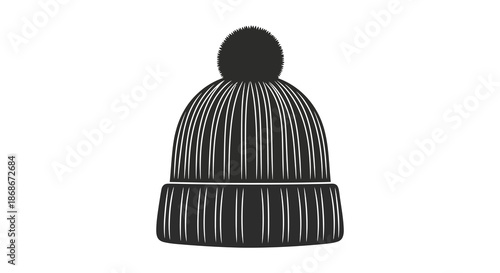 A detailed illustration of a black knitted winter hat showcasing texture and form silhouette