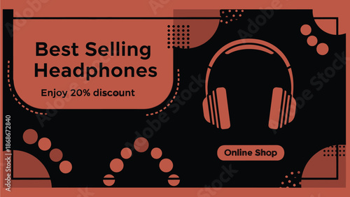 A promotional banner for best selling headphones with a 20 percent discount online