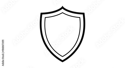 A simple black and white illustration of a heraldic shield displaying a classic protective form silhouette